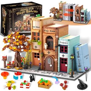 Bookend Magic House Building kit, Home Decorative Bookends for Building Block Toy, Bookcase Miniature House Model Building, Cool Bookshelf Organizer and Home Decor 1488pcs