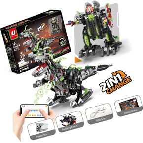 STEM 2 in1 Dinosaur Robot Building Kits, Support Scratch Arduino Programming Compatible with Lego,Coded Bionic Walking Dinosaur Robot Gift for Kids Ages 8+