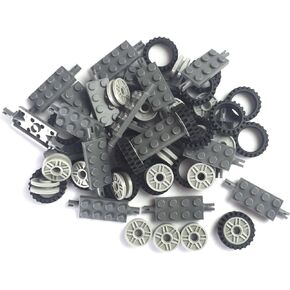 24 mm X 7 mm Tire,Wheel and Long Axles -50 Pieces Brick Building Chassis Pieces Education Wheels Set Toy