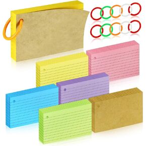 600 PCS Color Index Cards 3 x 5, Flash Cards with Rings, Lined Notecards Study Cards Punched for Learning and Office Supplies, 6 Colors (Lined with Rings) in Kuwait