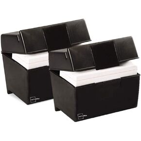 1InTheOffice Index Card Box 5x8 Index Card Holder, 400 Card Capacity Black (2 Pack)