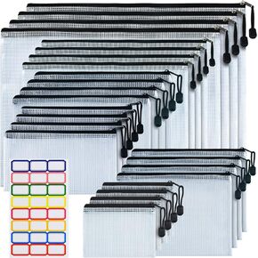 Plastic Mesh Zip File Bags, 20PCS Waterproof Tear-Resistant Document File Folders, A3 Size Zipper Documents Pouch Document Organizer Bags for School Office Home Travel Storage(17×12Inch)