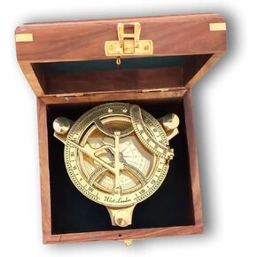 هدية بوصلة شمسية من النحاس مع صندوق خشبي من خشب الورد | هدية معايرة بشكل مثالي للمسافر المغامر والمشي لمسافات طويلة والتخييم والقوارب in Kuwait