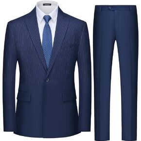 MAGE ذكر بدل رجالي سليم صالح مقلمة 2 قطعة بدلة سهرة مجموعة زر واحد حفل زفاف الأعمال السترة السراويل مع التعادل in Kuwait