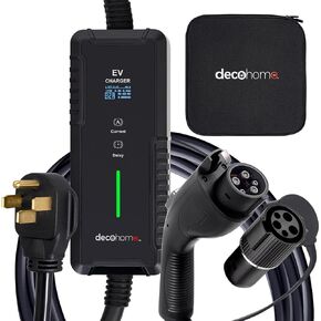 Deco Home Level 1-2 240V 8-32A Portable EV Charger, NEMA 14-50 and 5-15 Plugs, 20FT SAE J1172, Charging Cable IP65, Tesla Compatible Adapter, Waterproof Bag Included