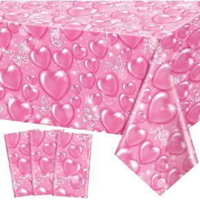 Peryiter 3 Pack 2000s Tablecloth Decorations Pink Cholo Party Table Covers Y2k 90s Plastic Heart Butterfly Disposable Rectangle Tablecloth for Birthday Wedding Party Supplies 54 x 108 Inch
