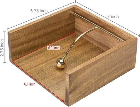 MyGift Premium Acacia Wood Napkin Holder for Table, Square Tabletop Napkin Dispenser with Brass Tone Weighted Arm in Saudi Arabia