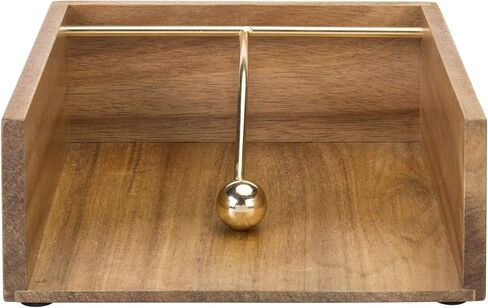MyGift Premium Acacia Wood Napkin Holder for Table, Square Tabletop Napkin Dispenser with Brass Tone Weighted Arm in Saudi Arabia