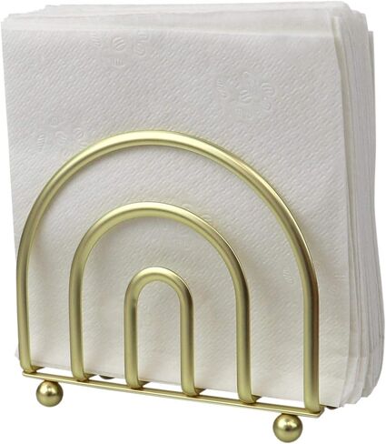 Home Basics Flat Wire Steel Free Standing Upright Non-Skid Modern, Gold Paper Napkin Holder/Freestanding Tissue Dispenser, 5"x 6"x 2" in in Saudi Arabia