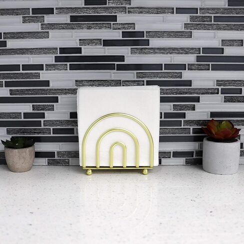 Home Basics Flat Wire Steel Free Standing Upright Non-Skid Modern, Gold Paper Napkin Holder/Freestanding Tissue Dispenser, 5"x 6"x 2" in in Saudi Arabia