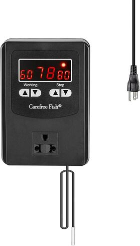 Carefree Fish 1200W Digital Temperature Controller Reptile Thermostat Controlled for Aquarium Cooling Fan and LED Light Lamp Fish Tank Heater Terrarium Heat Mat Snake Heating Pad Switch Freezer Fridge in Kuwait