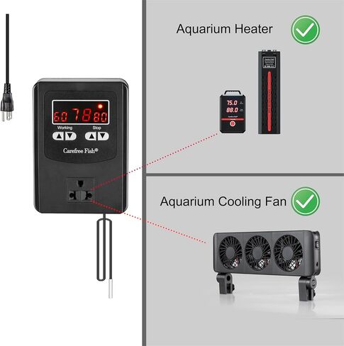 Carefree Fish 1200W Digital Temperature Controller Reptile Thermostat Controlled for Aquarium Cooling Fan and LED Light Lamp Fish Tank Heater Terrarium Heat Mat Snake Heating Pad Switch Freezer Fridge in Kuwait