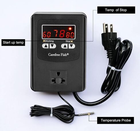 Carefree Fish 1200W Digital Temperature Controller Reptile Thermostat Controlled for Aquarium Cooling Fan and LED Light Lamp Fish Tank Heater Terrarium Heat Mat Snake Heating Pad Switch Freezer Fridge in Kuwait