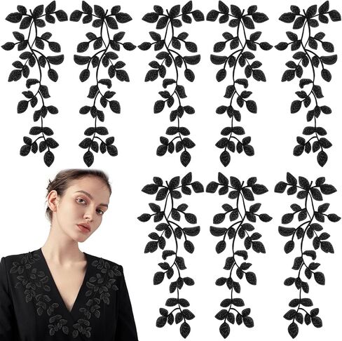 4 Pairs Green Lace Forest Leaves Vine Applique Patches Leaf Sewing Embroidery Applique Bohemian Shoulder Collar Embellishment Decorative Patches for Clothing Bags DIY Accessory Craft in Kuwait
