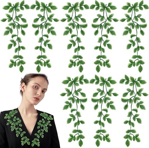 4 Pairs Green Lace Forest Leaves Vine Applique Patches Leaf Sewing Embroidery Applique Bohemian Shoulder Collar Embellishment Decorative Patches for Clothing Bags DIY Accessory Craft in Kuwait