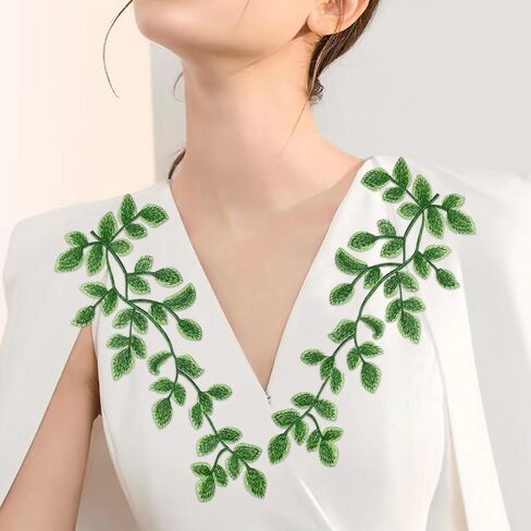 4 Pairs Green Lace Forest Leaves Vine Applique Patches Leaf Sewing Embroidery Applique Bohemian Shoulder Collar Embellishment Decorative Patches for Clothing Bags DIY Accessory Craft in Kuwait