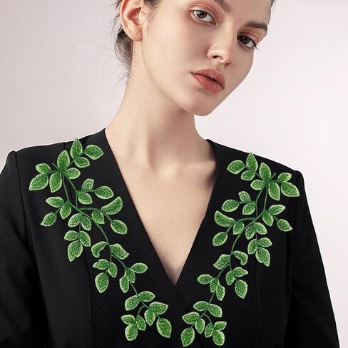 4 Pairs Green Lace Forest Leaves Vine Applique Patches Leaf Sewing Embroidery Applique Bohemian Shoulder Collar Embellishment Decorative Patches for Clothing Bags DIY Accessory Craft in Kuwait