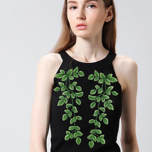 4 Pairs Green Lace Forest Leaves Vine Applique Patches Leaf Sewing Embroidery Applique Bohemian Shoulder Collar Embellishment Decorative Patches for Clothing Bags DIY Accessory Craft in Kuwait