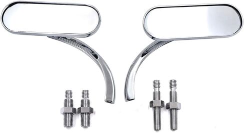 HTTMT MT376-CD Chrome Custom Mini Oval Mirrors Compatible with Harley Davidson Sportster Dyna Softail in Kuwait