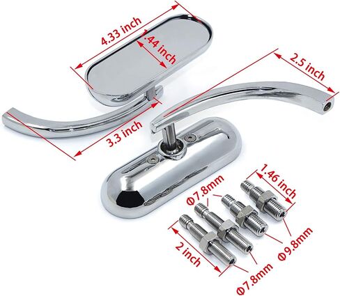 HTTMT MT376-CD Chrome Custom Mini Oval Mirrors Compatible with Harley Davidson Sportster Dyna Softail in Kuwait