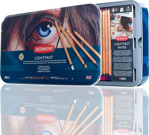 Derwent Lightfast Colored Pencils 100 Tin, Set of 100, 4mm Wide Core, 100% Lightfast, No Fade for 100 Yrs, Oil-based, Premium Core, Creamy, Ideal for Drawing, Coloring, Professional Quality (2306017) in Saudi Arabia