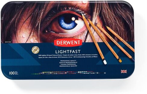 Derwent Lightfast Colored Pencils 100 Tin, Set of 100, 4mm Wide Core, 100% Lightfast, No Fade for 100 Yrs, Oil-based, Premium Core, Creamy, Ideal for Drawing, Coloring, Professional Quality (2306017) in Saudi Arabia