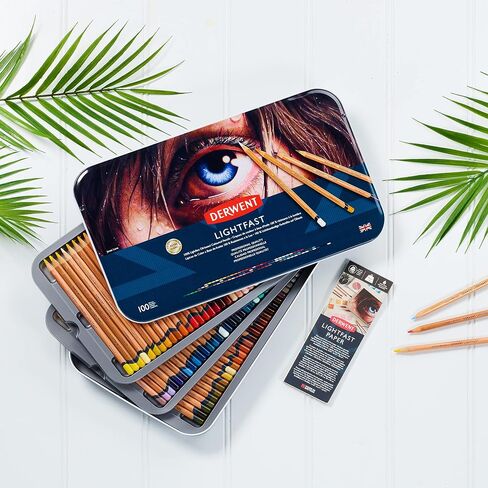 Derwent Lightfast Colored Pencils 100 Tin, Set of 100, 4mm Wide Core, 100% Lightfast, No Fade for 100 Yrs, Oil-based, Premium Core, Creamy, Ideal for Drawing, Coloring, Professional Quality (2306017) in Saudi Arabia