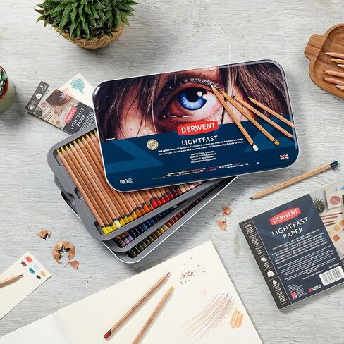 Derwent Lightfast Colored Pencils 100 Tin, Set of 100, 4mm Wide Core, 100% Lightfast, No Fade for 100 Yrs, Oil-based, Premium Core, Creamy, Ideal for Drawing, Coloring, Professional Quality (2306017) in Saudi Arabia