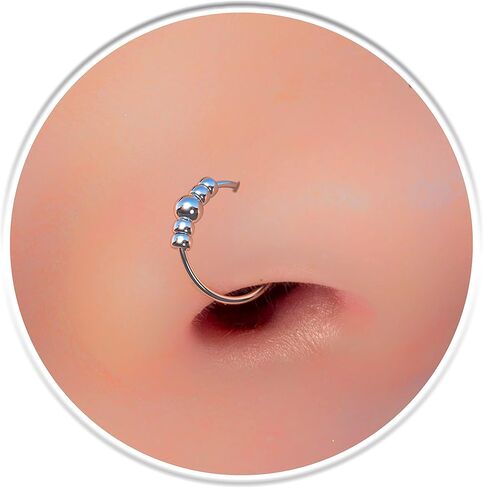 Beaded 24G Nose Ring For Women - Tiny 14k Gold Filled Nose Piercing Hoop Gold Beads - 7mm Inner Diameter Thin Nose Rings Tarnish Resistant in Kuwait