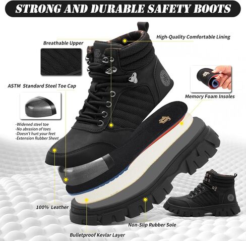 KELODON Waterproof Steel Toe Boots For Men-6 Inch Comfortable Mens Safety Work Boots Indestructible Steel Toe Shoes Lightweight Non Slip Puncture Resistant Industrial Construction Boot in Kuwait