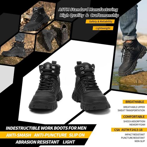KELODON Waterproof Steel Toe Boots For Men-6 Inch Comfortable Mens Safety Work Boots Indestructible Steel Toe Shoes Lightweight Non Slip Puncture Resistant Industrial Construction Boot in Kuwait