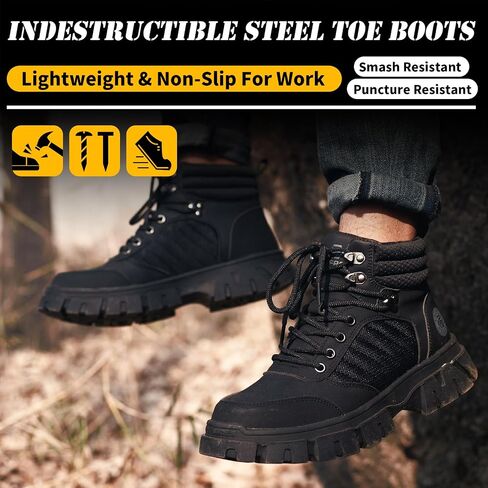 KELODON Waterproof Steel Toe Boots For Men-6 Inch Comfortable Mens Safety Work Boots Indestructible Steel Toe Shoes Lightweight Non Slip Puncture Resistant Industrial Construction Boot in Kuwait