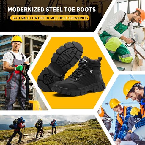 KELODON Waterproof Steel Toe Boots For Men-6 Inch Comfortable Mens Safety Work Boots Indestructible Steel Toe Shoes Lightweight Non Slip Puncture Resistant Industrial Construction Boot in Kuwait