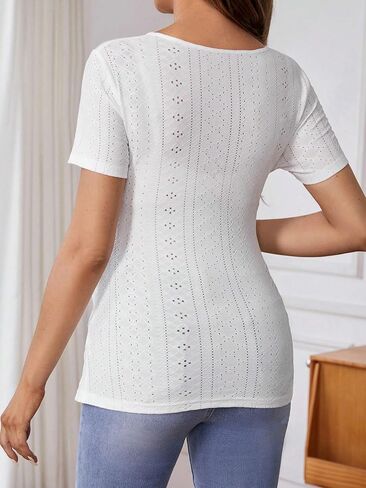 WDIRARA Maternity Women's Deep V Neck Short Sleeve Nursing Shirts Wrap Neck Cross Over Breastfeeding Tees Pregnancy Clothes in Saudi Arabia