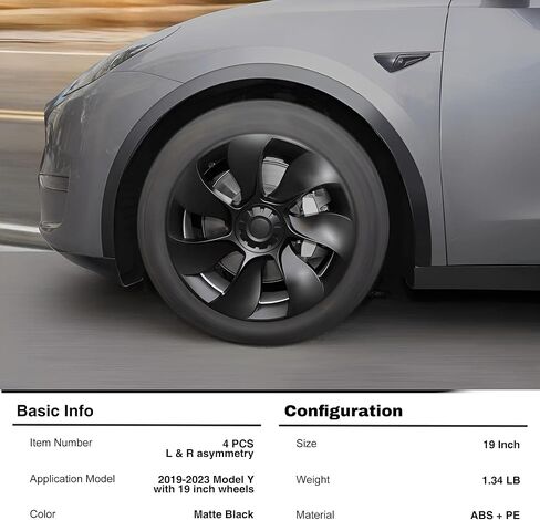 أغطية مركزية محدثة لـ Tesheer مقاس 19 بوصة موديل Y Hubcaps Rims Protector غطاء محور بديل يناسب 2019-2023 Tesheer Model Y Hubcaps 19 بوصة (غطاء مركزي أسود) in Kuwait