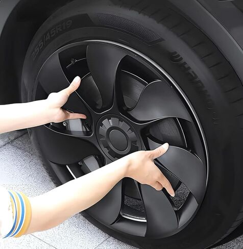 أغطية مركزية محدثة لـ Tesheer مقاس 19 بوصة موديل Y Hubcaps Rims Protector غطاء محور بديل يناسب 2019-2023 Tesheer Model Y Hubcaps 19 بوصة (غطاء مركزي أسود) in Kuwait
