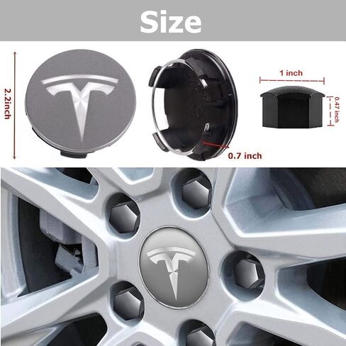 مجموعة أغطية محور العجلة المركزية من Tesla Model 3، مجموعة أغطية العجلات Y وS & X وأغطية صواميل العجلة المركزية (4 أغطية مركزية للمحور + 20 غطاء صامولة للعروة) ملحقات تيسلا باللون الرمادي والفضي in Kuwait