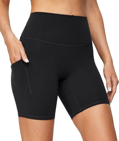 شورت يوجا ناعم من Heathyoga مقاس 6 بوصات للنساء لراكبي الدراجات النارية، شورت نسائي للتحكم في البطن، شورت لتمارين الجيم والألياف اللدنة مع جيوب in Kuwait