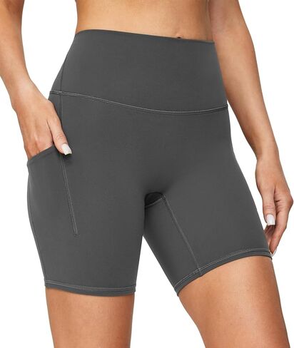 شورت يوجا ناعم من Heathyoga مقاس 6 بوصات للنساء لراكبي الدراجات النارية، شورت نسائي للتحكم في البطن، شورت لتمارين الجيم والألياف اللدنة مع جيوب in Kuwait
