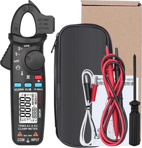 Bside ACM91 1mA Clamp Meter DC/AC Current True RMS Auto-Ranging 6000 Counts Multimeter Live Check V-Alert Temperature Capacitance Frequency Tester with Back Clip in Saudi Arabia