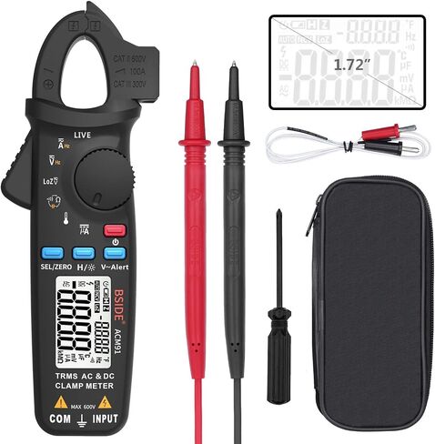 Bside ACM91 1mA Clamp Meter DC/AC Current True RMS Auto-Ranging 6000 Counts Multimeter Live Check V-Alert Temperature Capacitance Frequency Tester with Back Clip in Saudi Arabia