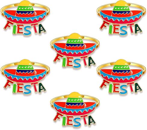 6 قطع من حلقات مناديل سينكو دي مايو، حلقات مناديل العيد المكسيكية لديكور الطاولة، حلقات حامل مناديل سمبريرو الفلفل الحار والصبار بيناتا الملونة هدايا الحفلات المكسيكية (6 قطع ج) in Kuwait