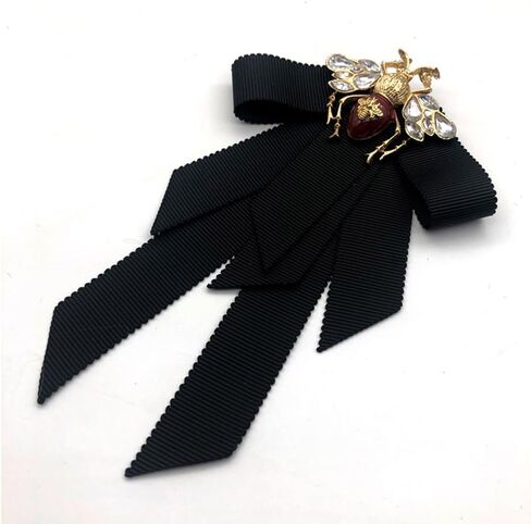 Vintage alloy black bow Bee Brooch preppy ribbon bow tie for men and women in Saudi Arabia
