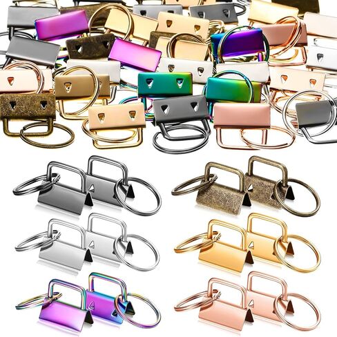 Hotop، 72 قطعة من سلسلة المفاتيح Fob Hardware Key Fob Hardware معصم الأجهزة مع حلقة معدنية لسلسلة المفاتيح والسوار (ذهبي وردي، حرباء، رمادي، ذهبي، فضي، برونزي، 25 مم)، 25 مم in Saudi Arabia