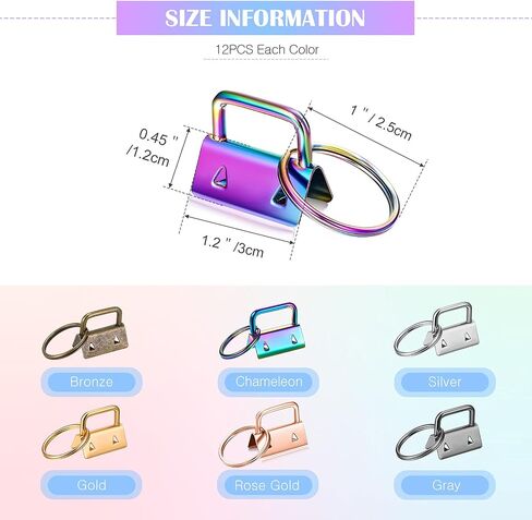 Hotop، 72 قطعة من سلسلة المفاتيح Fob Hardware Key Fob Hardware معصم الأجهزة مع حلقة معدنية لسلسلة المفاتيح والسوار (ذهبي وردي، حرباء، رمادي، ذهبي، فضي، برونزي، 25 مم)، 25 مم in Saudi Arabia