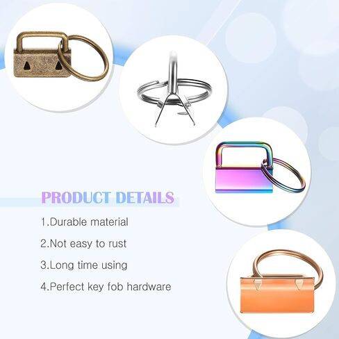 Hotop، 72 قطعة من سلسلة المفاتيح Fob Hardware Key Fob Hardware معصم الأجهزة مع حلقة معدنية لسلسلة المفاتيح والسوار (ذهبي وردي، حرباء، رمادي، ذهبي، فضي، برونزي، 25 مم)، 25 مم in Saudi Arabia