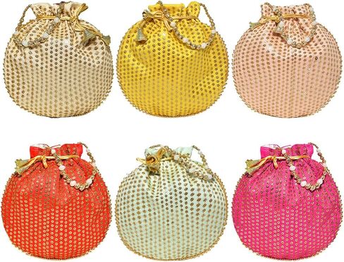 Ankit Traders Decorative Silk Potli Bag Clutch Potli for Women with Zipper, Potli Bags Multi Colour (LXW:-22 X 22 Cm) in Saudi Arabia