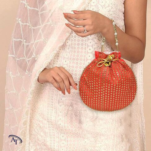 Ankit Traders Decorative Silk Potli Bag Clutch Potli for Women with Zipper, Potli Bags Multi Colour (LXW:-22 X 22 Cm) in Saudi Arabia