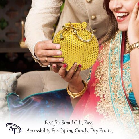 Ankit Traders Decorative Silk Potli Bag Clutch Potli for Women with Zipper, Potli Bags Multi Colour (LXW:-22 X 22 Cm) in Saudi Arabia