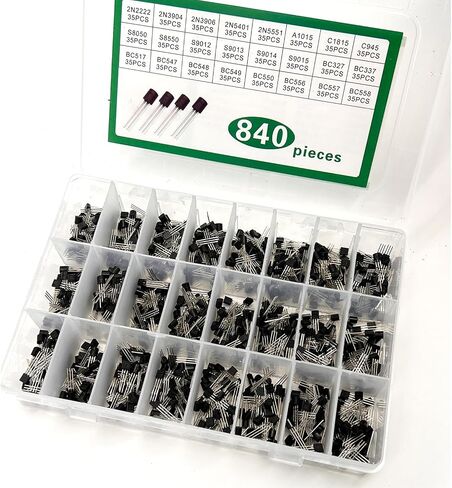 840Pcs TO-92 Transistor Assortment Kit 24 Values Specifications NPN PNP in-line Triode Set in Saudi Arabia